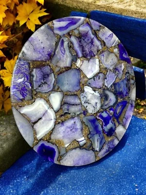 15" Handmade Round Agate Stone Purple Coffee Table Top Stylish Top for Home Deco - Image 1 of 4