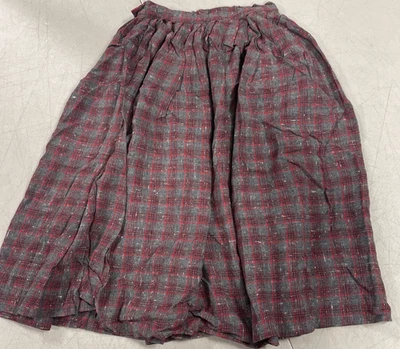 Vintage Homemade 60's Cotton Skirt Pleated Red & Gray Plaid Size Small - Image 1 of 4