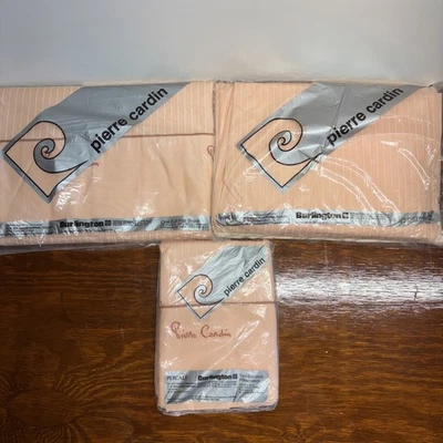 Vintage NEW Burlington Pierre Cardin Full Sheet Set 4pc Nightlines Peach Stripes - Image 1 of 4