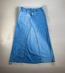BILLY BLUES Vintage 90s Denim maxi Jean skirt Sz 10 Slit Cottagecore Y2K Prairie - Picture 1 of 13