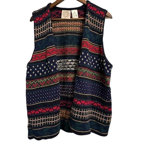 Erika & Co. Chaleco Suéter Tejido a Rayas Frente Abierto Talla 1X Fair Isle Southwest - Imagen 1 de 5
