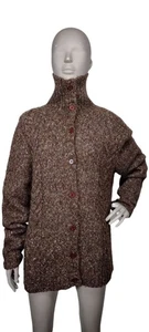 Vintage LL Bean Brown Flecked Wool Blend Knit Cardigan Sweater Women's Size XL - Picture 1 of 8
