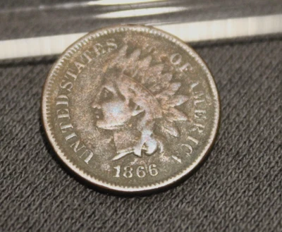 1866 INDIAN HEAD CENT PENNY.  BOLD DATE.  FULL LIBERTY.  FINE - Image 1 of 4