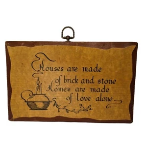 Vintage 1970s Wooden Plaque Houses Are Made Of Love Wood Wall Hanging 11x7 - Picture 1 of 5