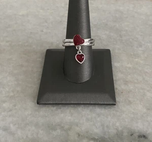 Beautiful Swan Signed Red Swarovski Crystal Hearts Love Rings Size 9 & 8.75 - Picture 1 of 8
