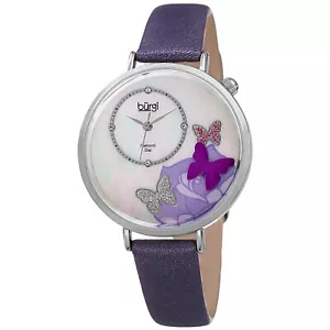 Women's Burgi BUR158PU 3-D Butterfly Mother of Pearl Diamond Dial Strap Watch - Picture 1 of 4