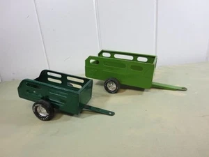 Two Vintage Nylint Metal Pressed Steel Green Utility Trailers - Picture 1 of 12