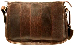 BOLSO DE HOMBRO A RAYAS EN CUERO IRLANDÉS MARRÓN SUAVE TK10466 - Imagen 1 de 4