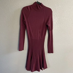 Moda International Sweater Dress Womens Medium Burgundy Wool Mock Neck Pleated - Picture 1 of 9
