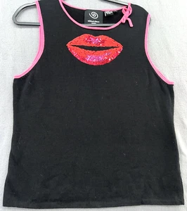 Michael Simon Sweater Womens X-Large Black Sleeveless Pullover Lips Valentines - Picture 1 of 10