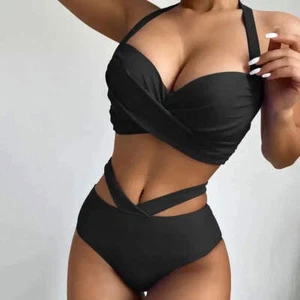 UK 2025 Sexy Push Up Solid Halter Bikini Swimwear Beach Two Piece Women - Picture 1 of 78