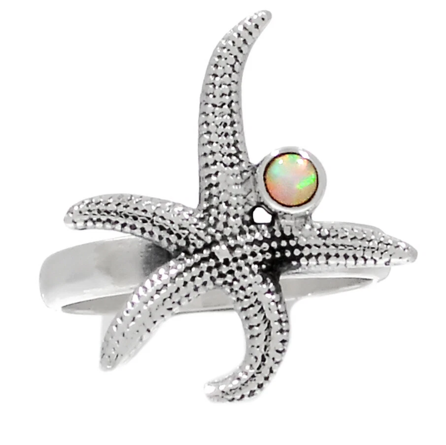 Ω Anello Argento Sterling 925 Stella Marina con Bianco Opale di Fuoco TG 17,5 - Immagine 1 di 1