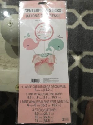 Lil Spout Pink Baby Whale Centerpiece Sticks [3pc] Baby Shower Party Decorations - Image 1 of 2