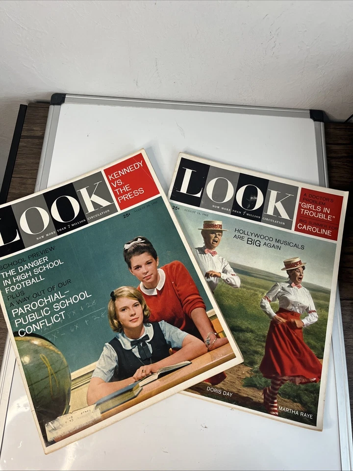 2 1962 Look Magazines August Kennedy Doris Day Vintage Advertising Camel Hires 1 - Image 1 of 4