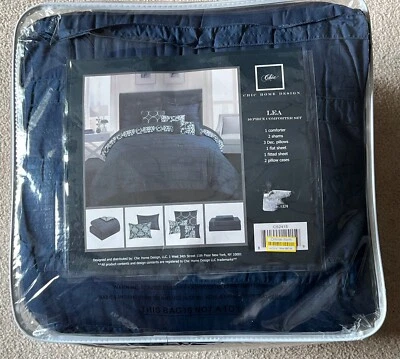 Juego de edredón Chic Home Designs King 10 piezas. "Lea" azul marino Foto 1 de 4