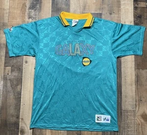 Vintage LA Galaxy MLS MAJESTIC MADE IN USA Blue Checkered Jersey USA Men’s L - Picture 1 of 7