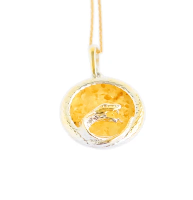 Collar Colgante Cobra Unisex Ámbar Báltico Chapado en Oro 14k en s925 Foto 1 de 4