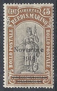 1918 SAN MARINO CELEBRAZIONE DELLA VITTORIA 45 CENT MH * - RR10214 - Foto 1 di 1