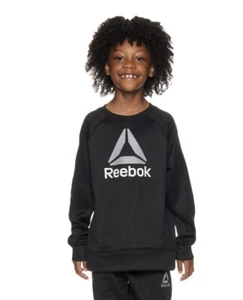 Reebok Sweatshirt Boy's Sz Medium (8) Black Essential Fleece Crewneck New - Picture 1 of 6