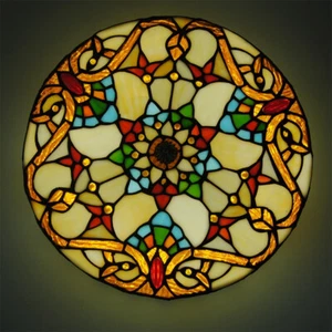 Tiffany Baroque Style Flush Mount Lighting Fixture Stained Glass Ceiling Light - Picture 1 of 6