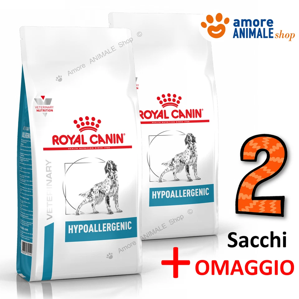 2 SACCHI - Royal Canin Dog Veterinary Diets HYPOALLERGENIC → 14 kg + OMAGGIO