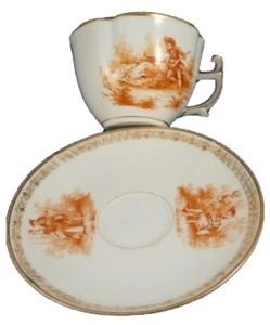 Antique KPM Berlin Porcelain Orange Scene Scenic Cup & Saucer Porzellan Tasse - Picture 1 of 11