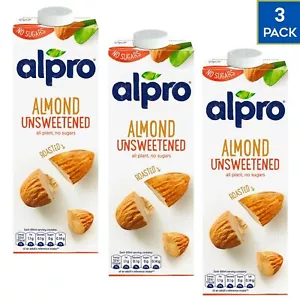 Alpro Almond Unsweetened Milk Sugar Free Low Fat Vegeterian Drink 1 Litre x 3 - Picture 1 of 2
