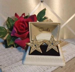 Vintage Zoe Coste Paris Rhinestone Star Statement Clip-on Earrings * - Picture 1 of 7
