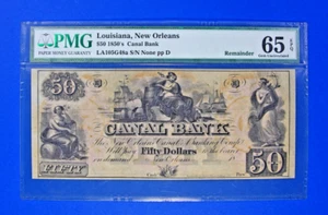 1850's $50 Canal Bank of Louisiana at New Orleans Obsolete PMG 65 EPQ Gem Unc - Picture 1 of 2