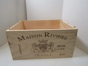 OLD WOOD-WOODEN MAISON RIVERE FRANCE BORDEAUX 2018 WINE CRATE BOX - Picture 1 of 3