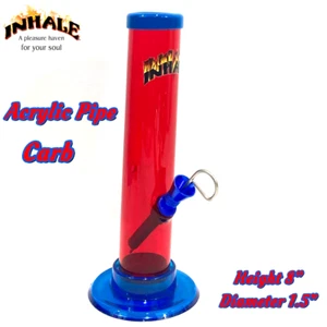 INHALE®️ 1.5x8" STRAIGHT ACRYLIC Hookah WATER PIPE with Carb & POKER MADE IN USA - Picture 1 of 4