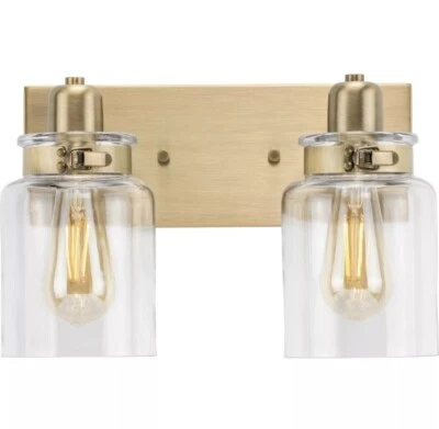 Tocador de baño Progress Lighting Calhoun de 2 luces - Granja de latón vintage  Foto 1 de 4