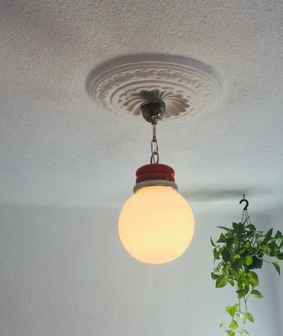 60s 70s Red Milk Shade Vintage Mid Century Ceiling Swag Lamp Light Space Retro Cover