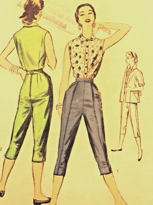 1950s Miss Advance 6953 Pedal Pushers Crop Pant/Blouse Sz: 16 B36 Complete - Image 1 of 4