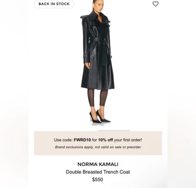 Gabardina de cuero sintético NORMA KAMALI nueva sin etiquetas xs Foto 1 de 4