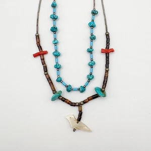 Bird Fetish And Turquoise Nugget Set Of Necklaces, Sterling 925 Silver, SW Style - Picture 1 of 4