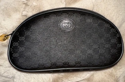 Винтажный черный косметический клатч с логотипом Gucci 7,5 дюйма L X 4 дюйма H - Изображение 1 из 4