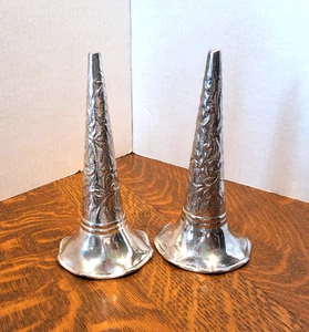 Vintage Unikat Silber Teller Tussie Mussie Blume Posey Halter 2er Set - Bild 1 von 9