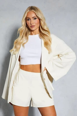 Misspap Womens Blazer Button Closure Kimono Sleeve Longline Cream Jacket - Image 1 of 4