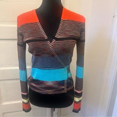 Vintage Diane Von Furstenberg Colorful 70s Striped V-Neck Sweater Boho XS - Image 1 of 4