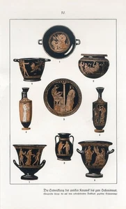 1900s ANCIENT GREECE HELLENISM ART ORNAMENTS VASES AMPHORAS IV AntiquePrint Bilz - Picture 1 of 2