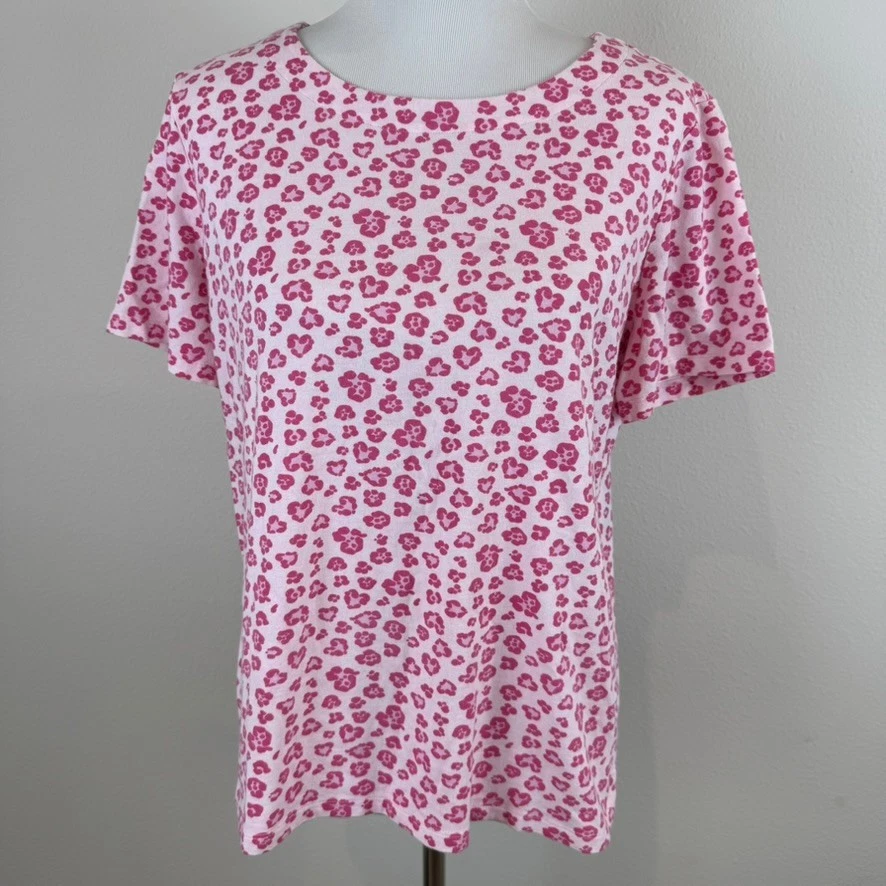 Coral Bay女式大号粉色豹纹短袖动物衬衫上衣 — 第 1/4 张图片
