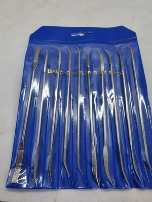 Diamond Needle File Set 10pc Wood Metal Riffler Rifler Bent Rasp 120 Grit - Image 1 of 4