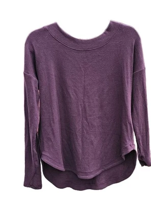 Athleta S Long Sleeve V Back Backtrack Sweatshirt Dark Purple Burgundy Terry  - Image 1 of 4