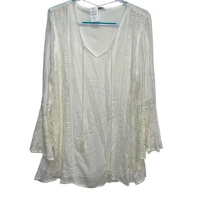 Moderno Vestido Boutique Vintage Blanco Crochet Encaje Manga Campana Grande Boho Playa - Imagen 1 de 7