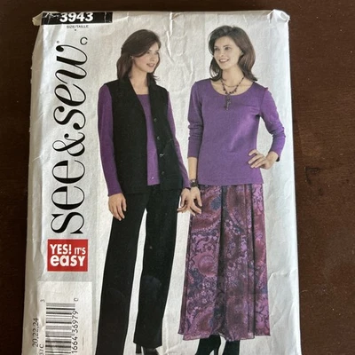 See&Sew 3943 Misses Vest, Top, Skirt, Sz 20-22-24 - Image 1 of 3