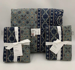 Pottery Barn Auden Pick-Stitch Reversible Queen Quilt 2 Stnd Shams Blue #U1006 - Picture 1 of 5