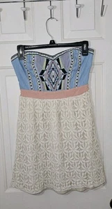 Anthropologie Flying Tomato Mini Dress Strapless A-line Crochet Lace Peasant S - Picture 1 of 6