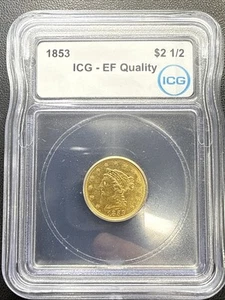 1853-P Liberty Oro $2,50 ICG EF Qualità Bello Occhio Appello Colpo Forte - Foto 1 di 18