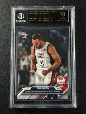 STEPH CURRY BGS 10 BLACK LABEL 2024 TOPPS NOW OLYMPIC GAMES #22 USA FINALS 36 PT - Image 1 of 2